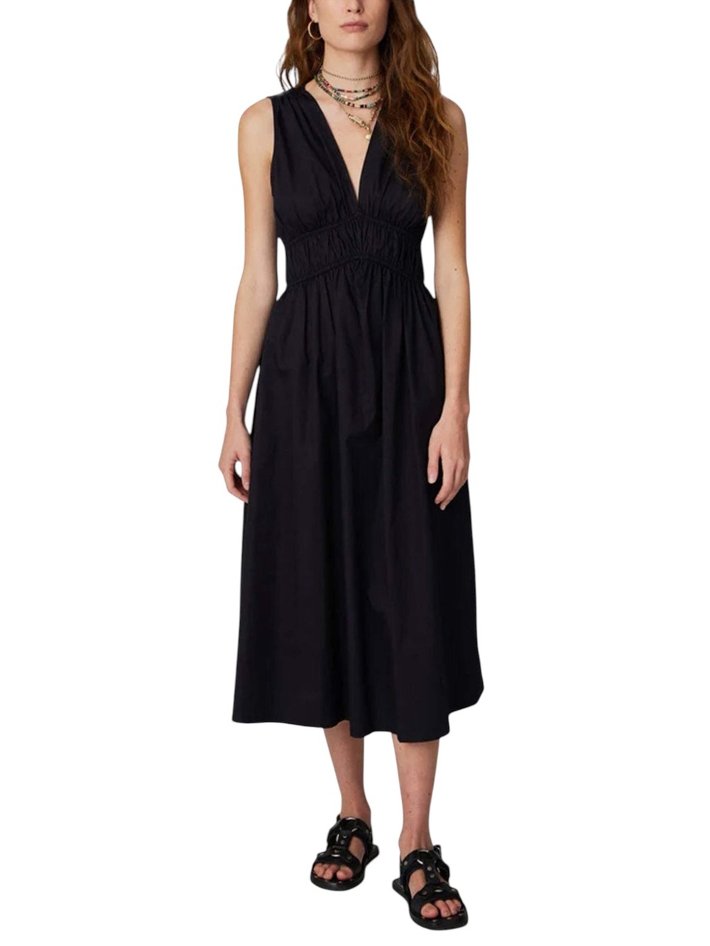 XIRENA Cyra Minimalist Midi Dress in black